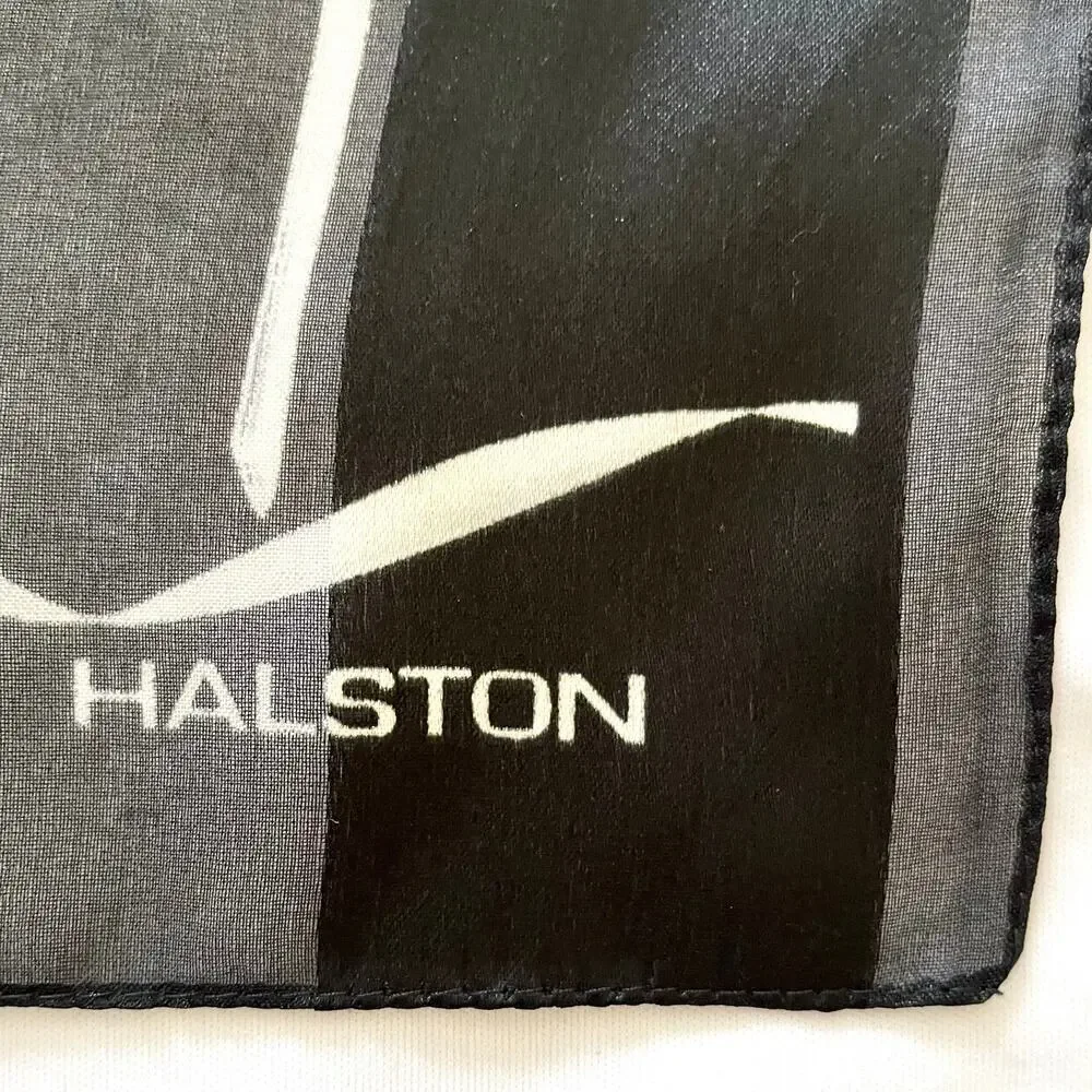 Vintage Halston Calla Lily Italian Striped Chiffon Opaque Monochrome Long Scarf